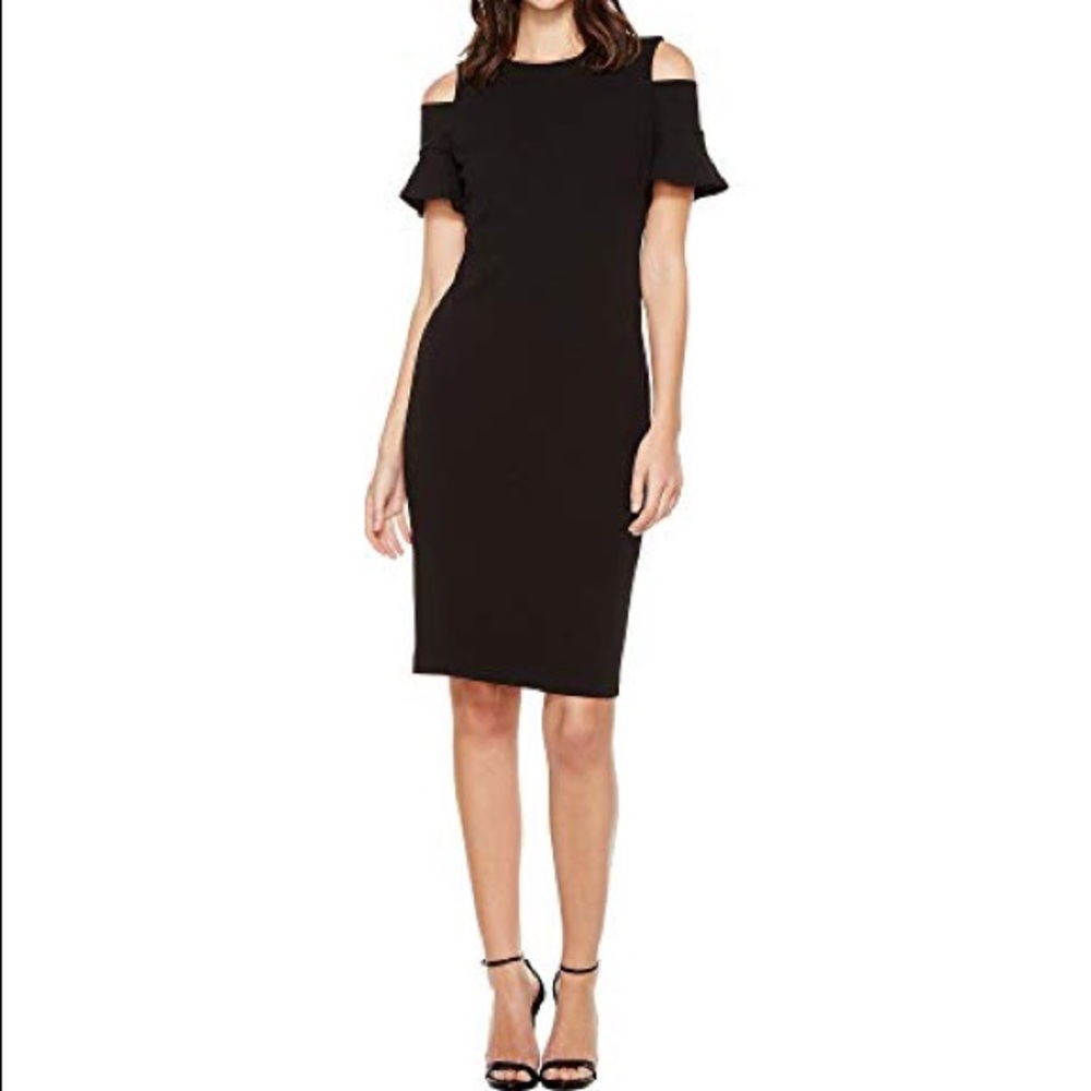 Calvin Klein Closed Shoulder Black Sheath Dress